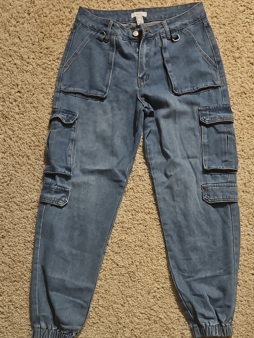 Forever 21 Denim-Style Cargo Joggers - Blue